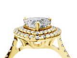 Yellow gold Double Halo Heart Diamond Pave Band with Four-Prong Setting_62