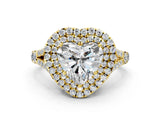 Yellow gold Double Halo Heart-Shaped Split Shank Diamond Ring with Prong Setting_15