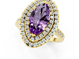 Yellow gold Double Halo Marquise Cut Amethyst Pavé Band with Four-Prong Setting_1