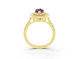 Yellow gold Double Halo Marquise Cut Amethyst Pavé Band with Four-Prong Setting_3