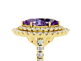 Yellow gold Double Halo Marquise Cut Amethyst Pavé Band with Four-Prong Setting_5