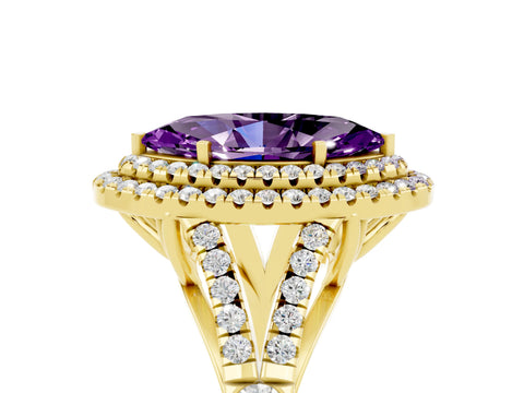 Yellow gold Double Halo Marquise Cut Amethyst Split Shank Engagement Ring with Four-Prong Setting_5