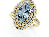 Yellow gold Double Halo Marquise Cut Aquamarine Pavé Band with Four-Prong Setting_1
