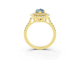 Yellow gold Double Halo Marquise Cut Aquamarine Pavé Band with Four-Prong Setting_3