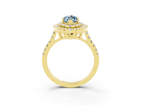 Yellow gold Double Halo Marquise Cut Aquamarine Pavé Band with Four-Prong Setting_3