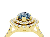 Yellow gold Double Halo Marquise Cut Aquamarine Pavé Band with Four-Prong Setting_4