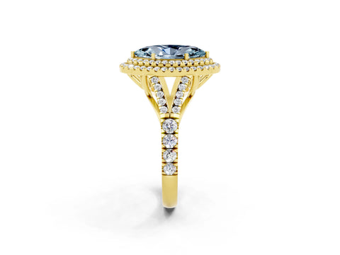 Yellow gold Double Halo Marquise Cut Aquamarine Pavé Split Shank Ring with Prong Setting_2