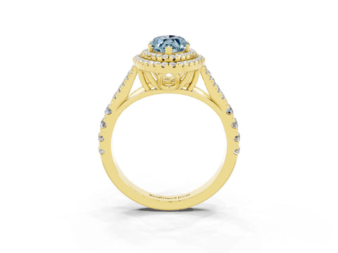 Yellow gold Double Halo Marquise Cut Aquamarine Pavé Split Shank Ring with Prong Setting_3