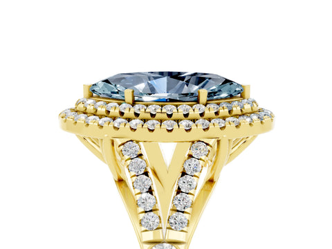 Yellow gold Double Halo Marquise Cut Aquamarine Pavé Split Shank Ring with Prong Setting_5