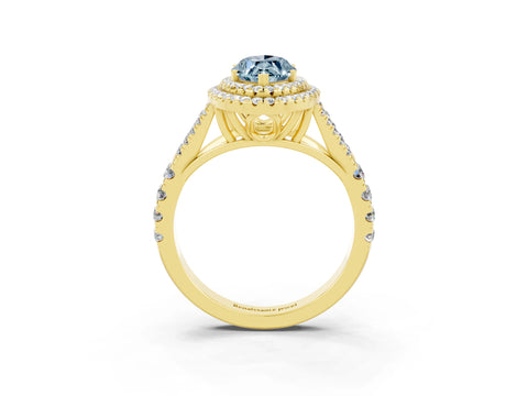 Yellow gold Double Halo Marquise Cut Aquamarine Split Shank Engagement Ring with Four-Prong Setting_3