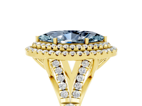 Yellow gold Double Halo Marquise Cut Aquamarine Split Shank Engagement Ring with Four-Prong Setting_5