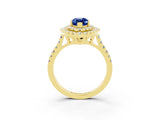 Yellow gold Double Halo Marquise Cut Blue Sapphire Pavé Band with Four-Prong Setting_3