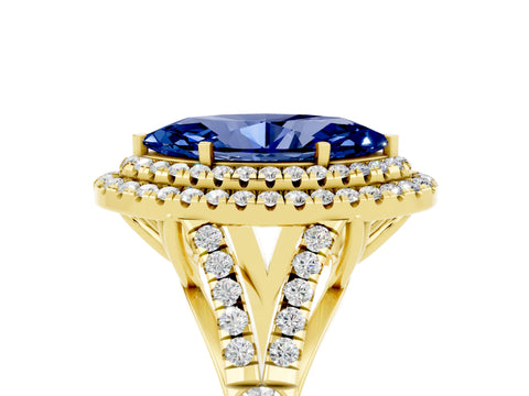 Yellow gold Double Halo Marquise Cut Blue Sapphire Split Shank Engagement Ring with Four-Prong Setting_5