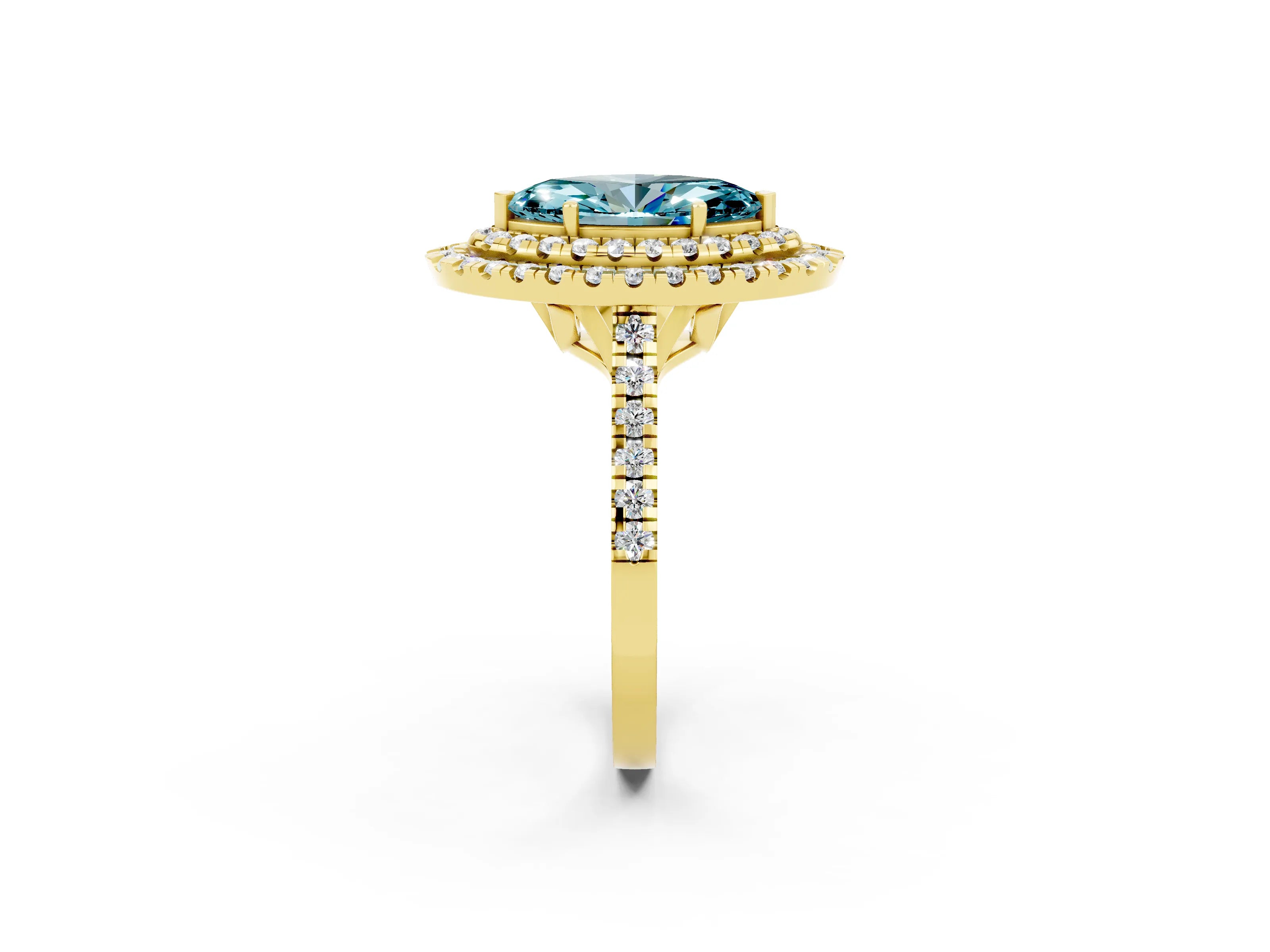 Yellow gold Double Halo Marquise Cut Blue Topaz Pavé Band with Four-Prong Setting_2