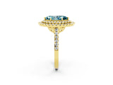 Yellow gold Double Halo Marquise Cut Blue Topaz Pavé Band with Four-Prong Setting_2