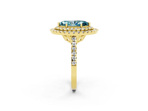 Yellow gold Double Halo Marquise Cut Blue Topaz Pavé Band with Four-Prong Setting_2