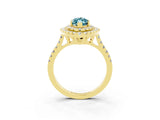 Yellow gold Double Halo Marquise Cut Blue Topaz Pavé Band with Four-Prong Setting_3