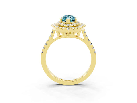 Yellow gold Double Halo Marquise Cut Blue Topaz Pavé Band with Four-Prong Setting_3
