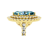 Yellow gold Double Halo Marquise Cut Blue Topaz Pavé Band with Four-Prong Setting_5