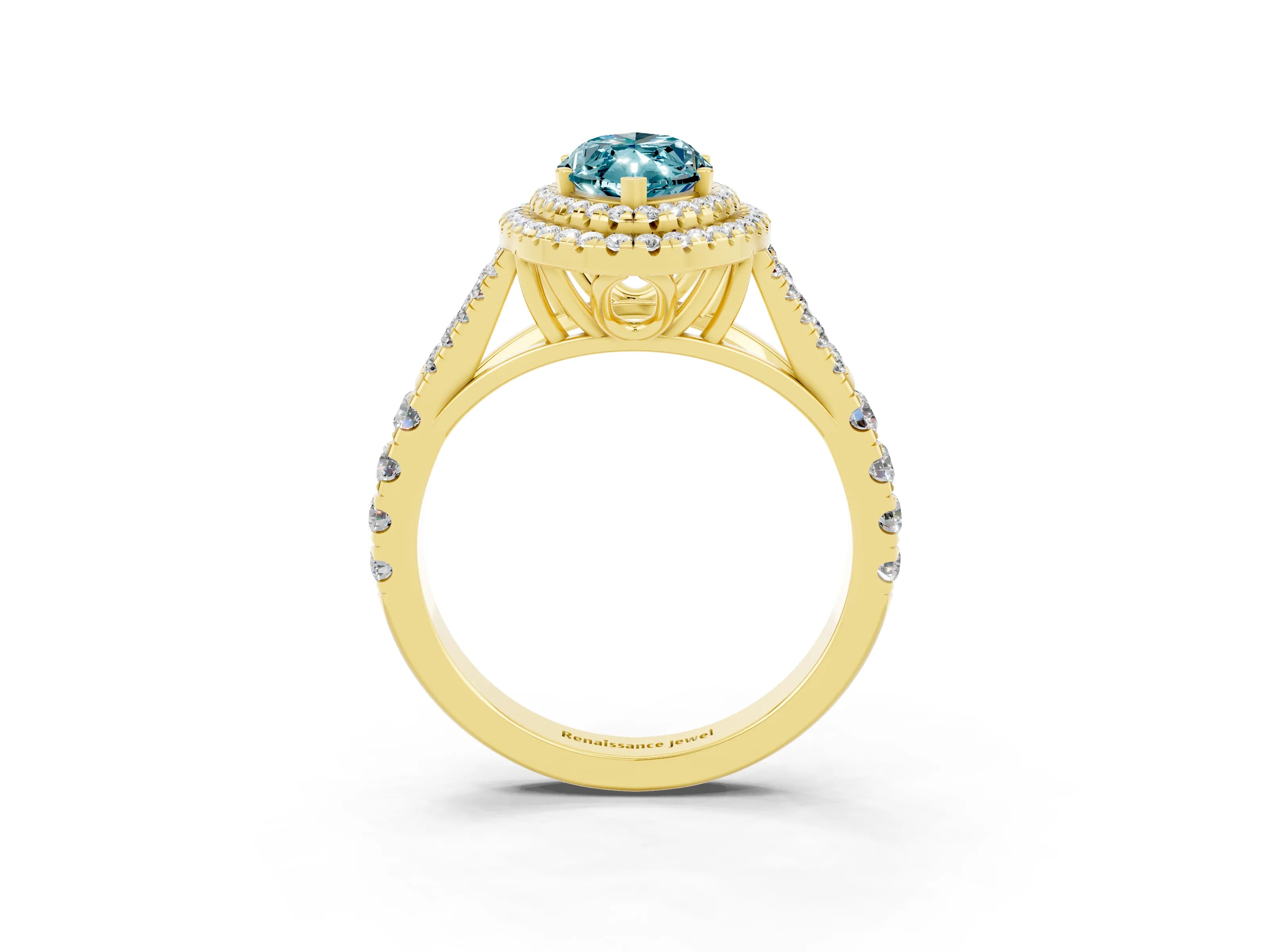 Yellow gold Double Halo Marquise Cut Blue Topaz Split Shank Engagement Ring with Four-Prong Setting_3