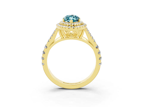 Yellow gold Double Halo Marquise Cut Blue Topaz Split Shank Engagement Ring with Four-Prong Setting_3
