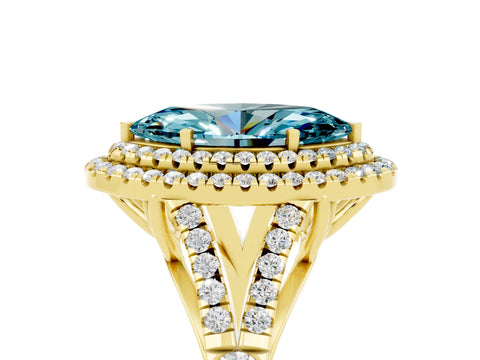 Yellow gold Double Halo Marquise Cut Blue Topaz Split Shank Engagement Ring with Four-Prong Setting_5