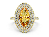 Yellow gold Double Halo Marquise Cut Citrine Pavé Band with Four-Prong Setting