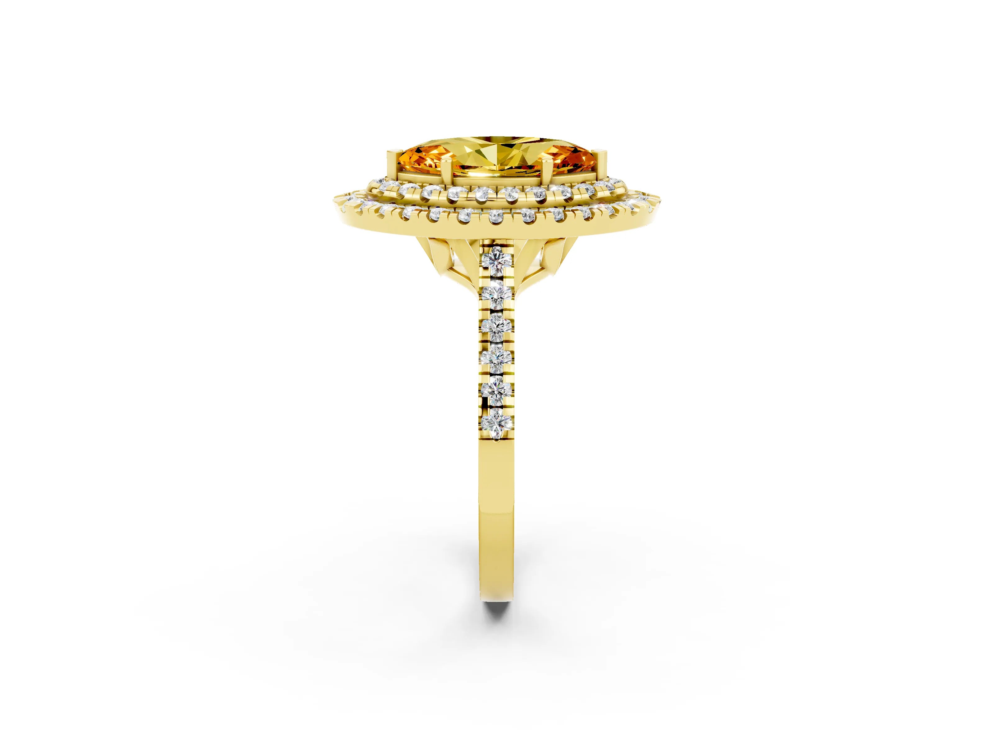 Yellow gold Double Halo Marquise Cut Citrine Pavé Band with Four-Prong Setting_2