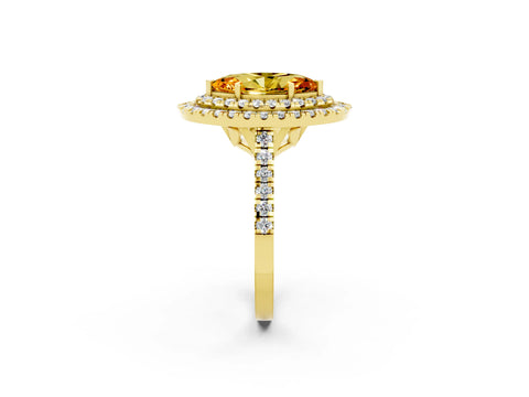 Yellow gold Double Halo Marquise Cut Citrine Pavé Band with Four-Prong Setting_2