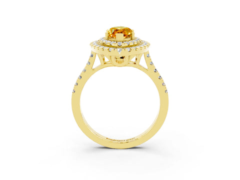 Yellow gold Double Halo Marquise Cut Citrine Pavé Band with Four-Prong Setting_3
