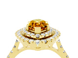 Yellow gold Double Halo Marquise Cut Citrine Pavé Band with Four-Prong Setting_4