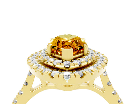 Yellow gold Double Halo Marquise Cut Citrine Pavé Band with Four-Prong Setting_4