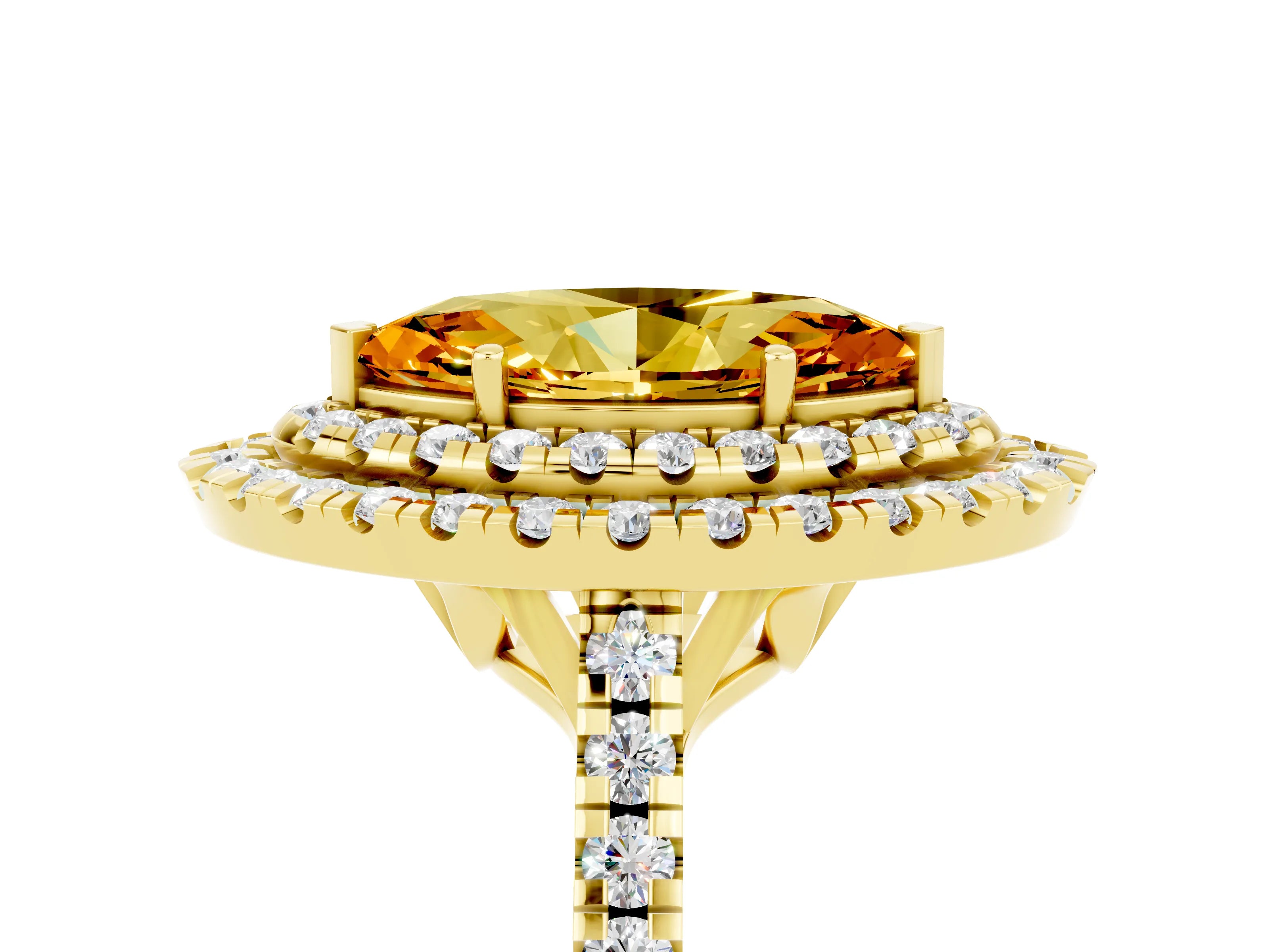 Yellow gold Double Halo Marquise Cut Citrine Pavé Band with Four-Prong Setting_5
