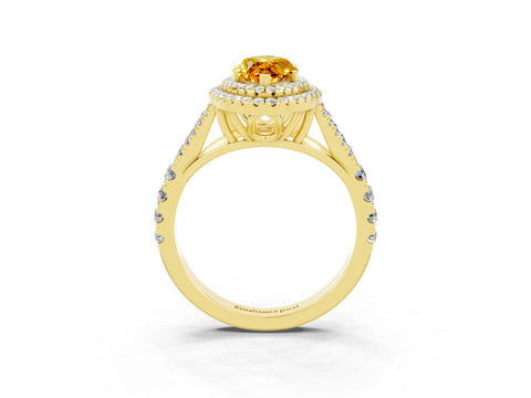 Yellow gold Double Halo Marquise Cut Citrine Pavé Split Shank Ring with Prong Setting_3