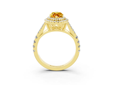 Yellow gold Double Halo Marquise Cut Citrine Split Shank Engagement Ring with Four-Prong Setting_3
