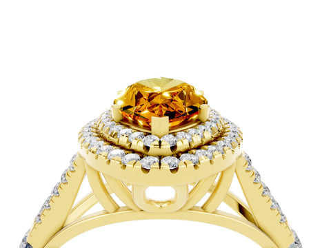 Yellow gold Double Halo Marquise Cut Citrine Split Shank Engagement Ring with Four-Prong Setting_4