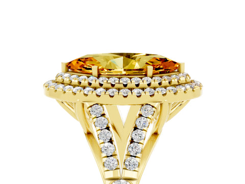 Yellow gold Double Halo Marquise Cut Citrine Split Shank Engagement Ring with Four-Prong Setting_5