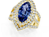 Yellow gold Double Halo Marquise Cut Diamond Split Shank Pave Set Ring_1