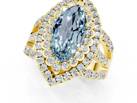 Yellow gold Double Halo Marquise Cut Diamond Split Shank Pave Set Ring_1