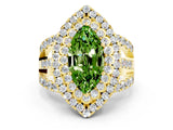 Yellow gold Double Halo Marquise Cut Diamond Split Shank Pave Set Ring