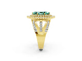 Yellow gold Double Halo Marquise Cut Diamond Split Shank Pave Set Ring_2
