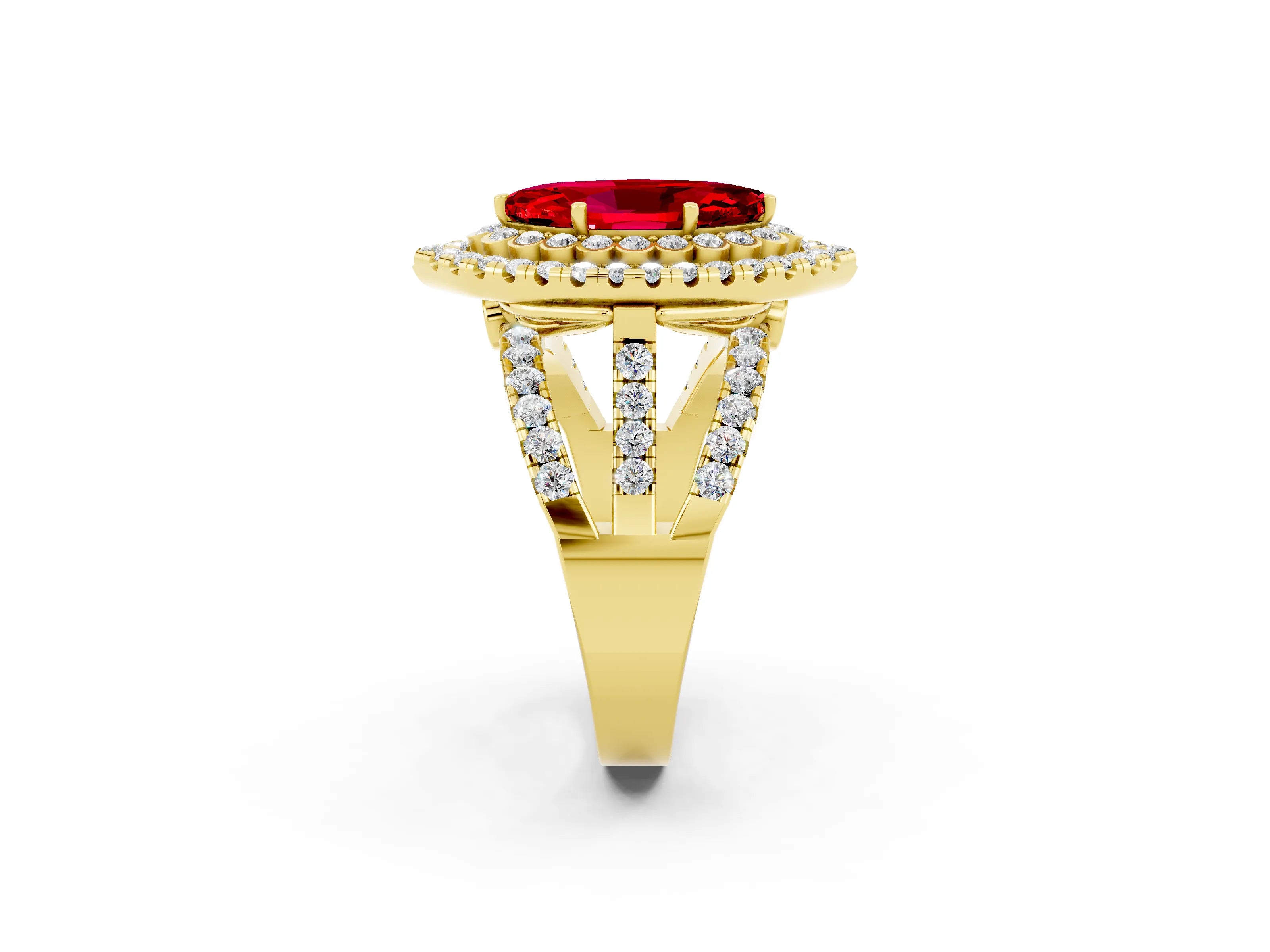 Yellow gold Double Halo Marquise Cut Diamond Split Shank Pave Set Ring_2