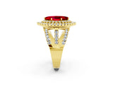 Yellow gold Double Halo Marquise Cut Diamond Split Shank Pave Set Ring_2