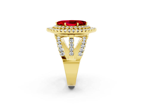 Yellow gold Double Halo Marquise Cut Diamond Split Shank Pave Set Ring_2
