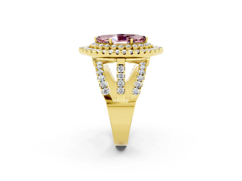 Yellow gold Double Halo Marquise Cut Diamond Split Shank Pave Set Ring_2