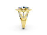 Yellow gold Double Halo Marquise Cut Diamond Split Shank Pave Set Ring_2
