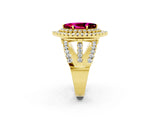 Yellow gold Double Halo Marquise Cut Diamond Split Shank Pave Set Ring_2