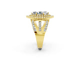 Yellow gold Double Halo Marquise Cut Diamond Split Shank Pave Set Ring_2