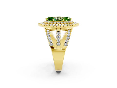Yellow gold Double Halo Marquise Cut Diamond Split Shank Pave Set Ring_2