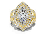 Yellow gold Double Halo Marquise Cut Diamond Split Shank Pave Set Ring_3